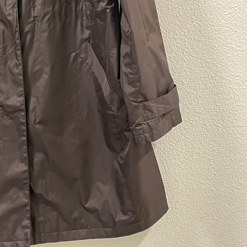TALBOTS Brown Hooded Windbreaker Long Sleeve Lightweight Raincoat Women L - Picture 4 of 11